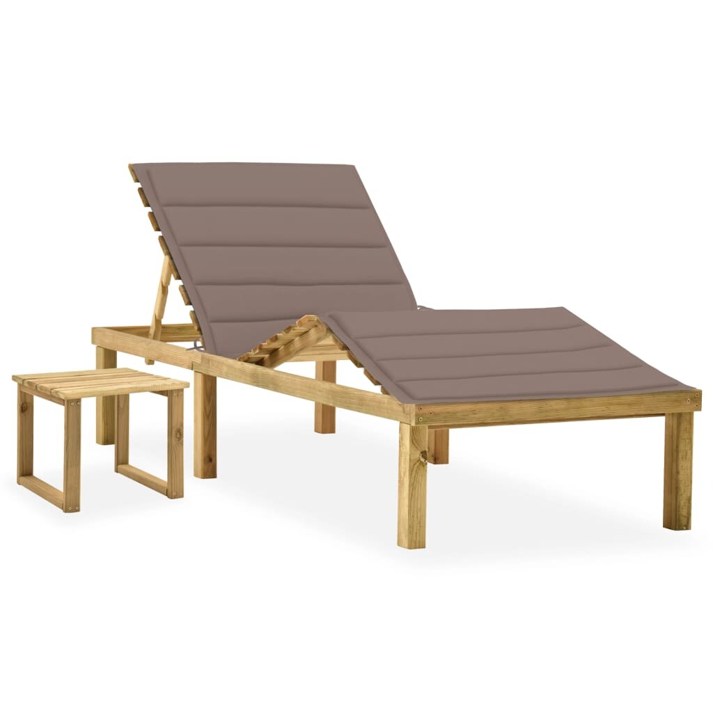 Helloshop26 - Sonnenliege Deckstuhl Sonnenbett Gartenbett Terrassenmöbel mit Tisch und Kissen imprägniertes Kiefernholz 02_0012669 Image