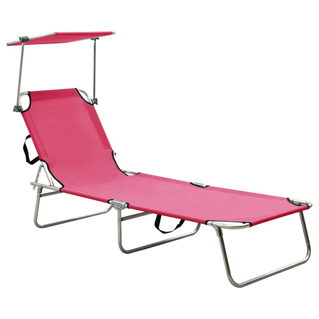 Helloshop26 - Klappbare Sonnenliege Deckstuhl Gartenbett Terrassenmöbel mit Sonnendach Stahl Magento-Rosa 02_0012812 Image
