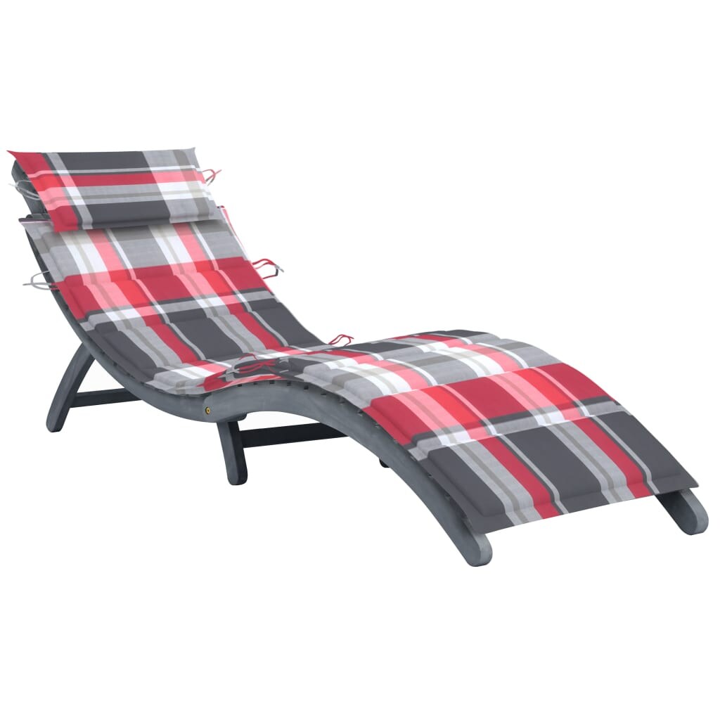 Helloshop26 - Sonnenliege Deckstuhl Sonnenbett Gartenbett Terrassenmöbel mit grauem Kissen massives Akazienholz 02_0012464 Image