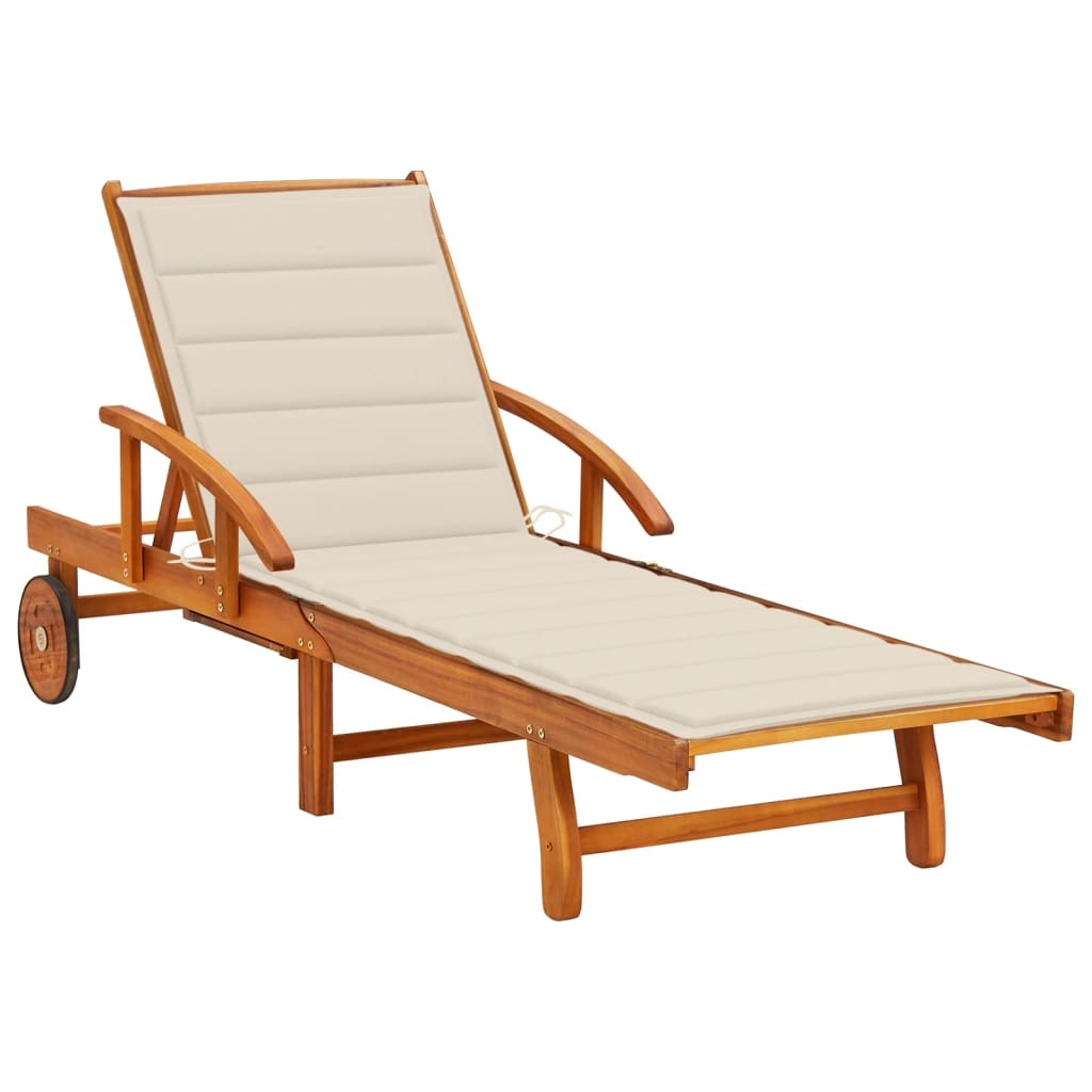 Helloshop26 - Sonnenliege Deckstuhl Sonnenbett Gartenbett Terrassenmöbel mit Kissen massives Akazienholz 02_0012383 Image