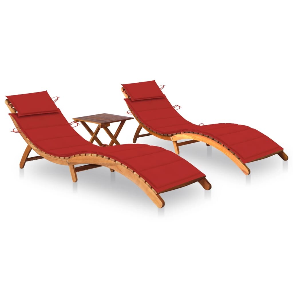 Helloshop26 - Set aus 2 Sonnenliegen Deckstühlen Sonnenbetten Gartenbetten Terrassenmöbeln mit Tisch und Kissen massives 02_0012099 Image