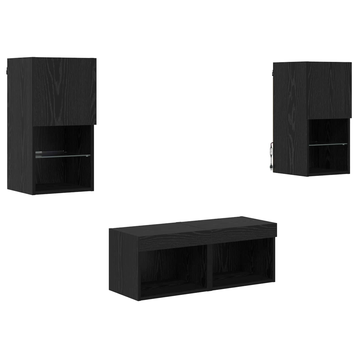 Helloshop26 - Set aus 4 modernen platzsparenden Wand-TV-Möbeln 30,5 x 30 x 60 cm aus schwarzem Eichenholzwerkstoff 02_0056078 Image