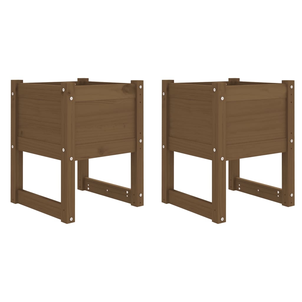 Helloshop26 - Hochbeet-Pflanzkasten für Pflanzen Blumen Garten Terrasse 2er-Set 40 x 40 x 52,5 cm massives braunes Kiefernholz 02_0038963 Image