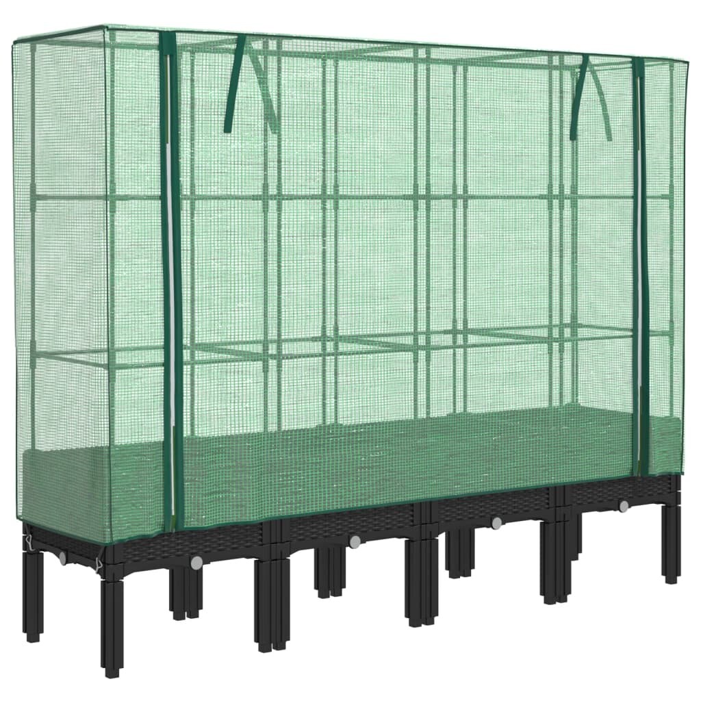 Helloshop26 - Hochbeet/Pflanzkasten mit Abdeckung in Rattanoptik 160 x 40 x 140 cm schwarz 02_0038760 Image