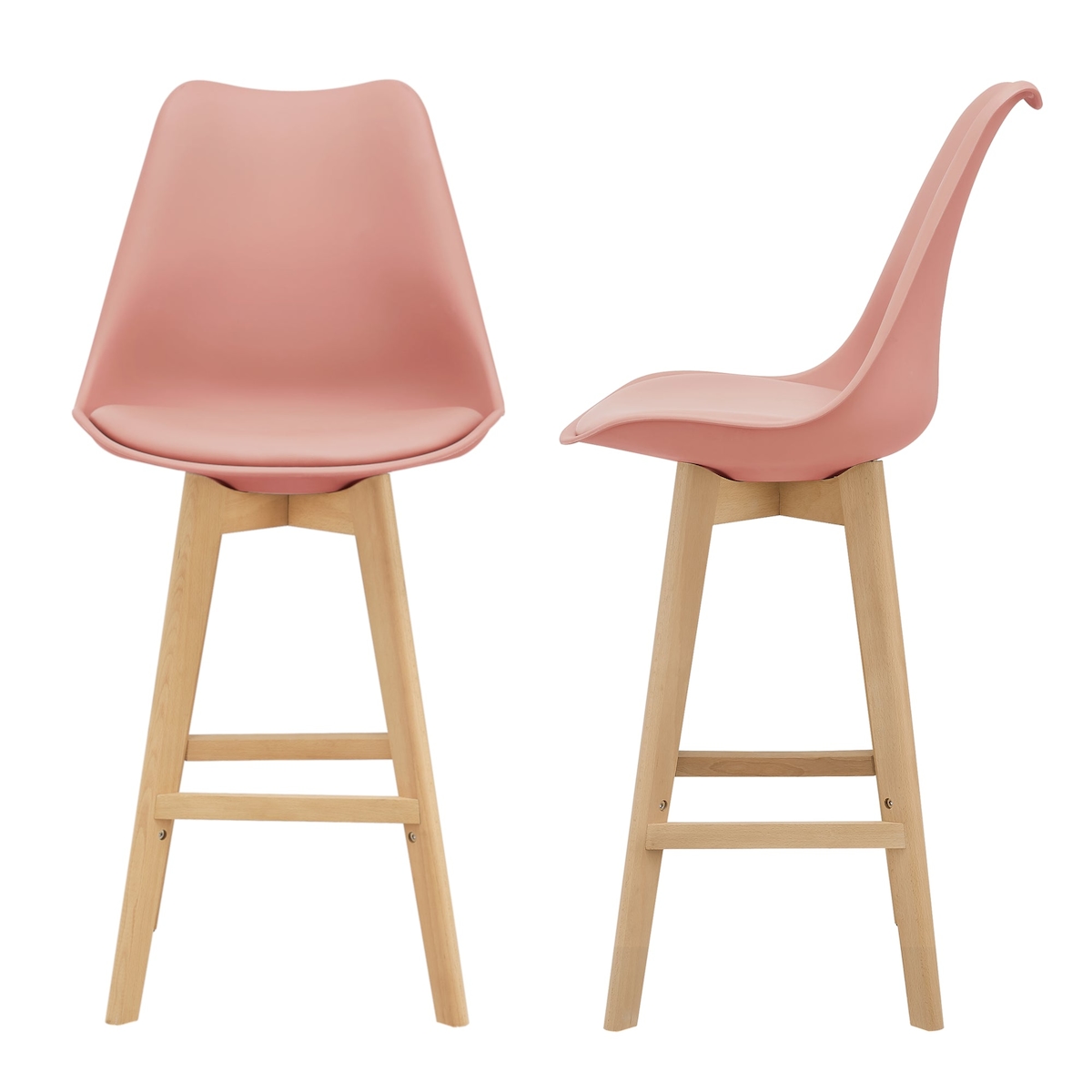Helloshop26 - Set aus 2 Barhockern mit Sitzfläche Rückenlehne und Fußstütze Buchenholz 105 cm rosa 03_0002782 Image
