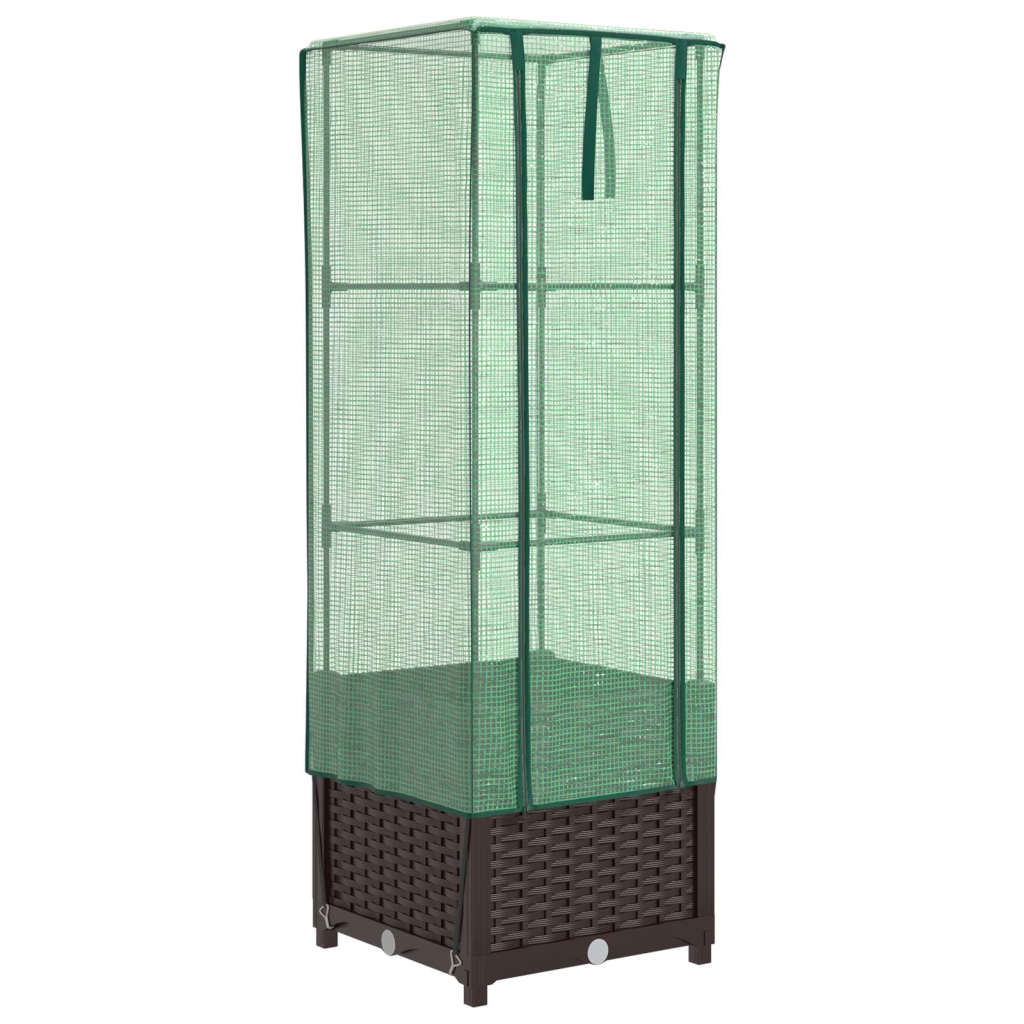 Helloshop26 - Hochbeet/Pflanzkasten mit Abdeckung in Rattanoptik 40 x 40 x 139 cm Braun 02_0038774 Image