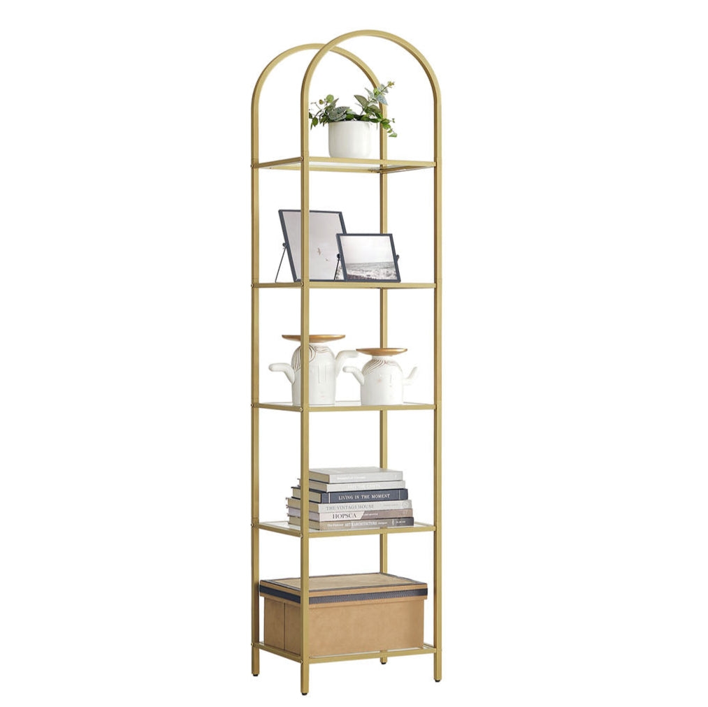 Helloshop26 - 5-stufiges Bücherregal aus gehärtetem Glas 30,2 x 40 x 183,5 cm bogenförmiges Ablagefach Metallgestell für Wohnzimmer 12_0004200 Image
