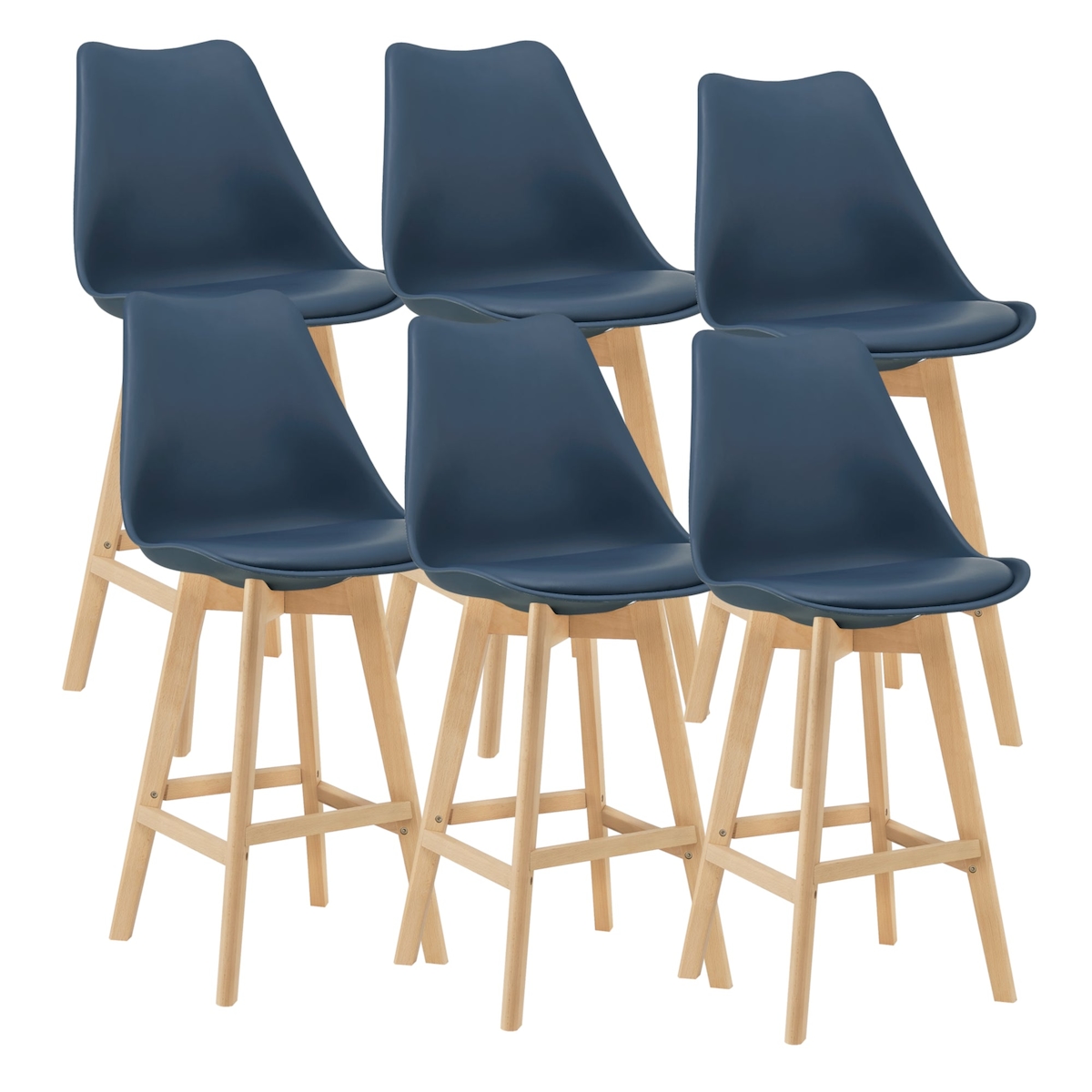 Helloshop26 - Set mit 6 Barhockern aus Kunststoff Buchenoptik 105 x 48 x 58 cm blau 03_0008725 Image