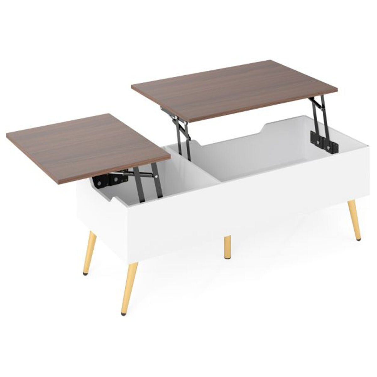 Helloshop26 - Couchtisch mit Hubfunktion 111 x 48 x 53,5 cm mit 2 Ablagefächern gemütliches Design aus braunem Holz 20_0013801 Image