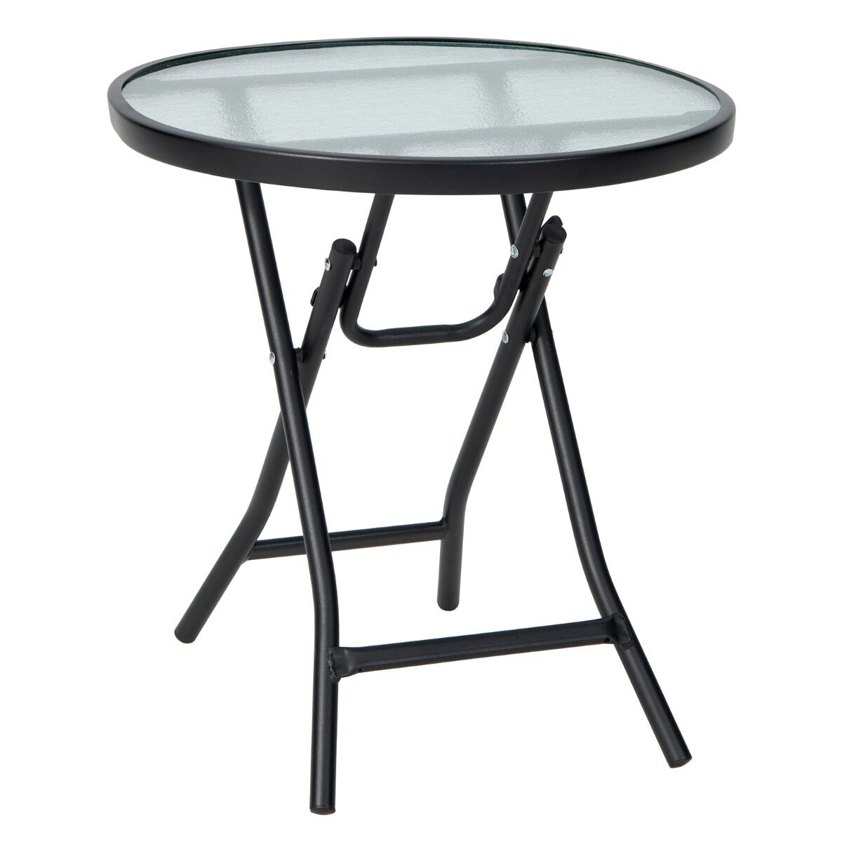 Helloshop26 - Runder klappbarer Gartentisch 46 x 47 cm aus gehärtetem Glas und Stahl für den Innen- und Außenbereich schwarzes 20_0013989 Image