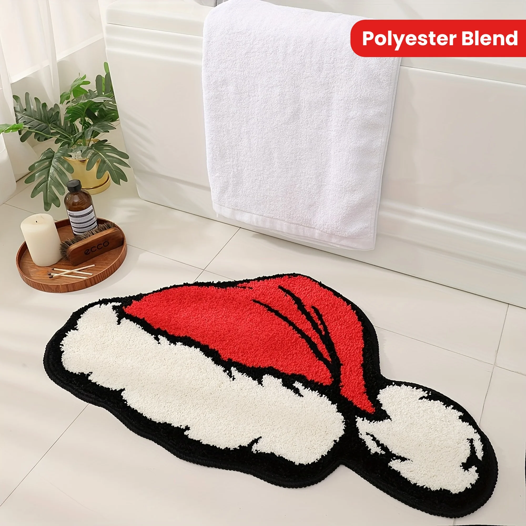 VIKAMA Frohe Weihnachten, Weihnachtsmütze, lustige und niedliche Heimdekoration, rote, saugfähige Badezimmer-Bodenmatte und Fußmatte, Heimdekoration Image