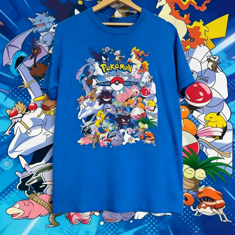 2026 Sommer Pokémon Alle Charaktere Gotta Catch 'Em All Print T-Shirt, 100% Baumwolle Locker Lässiges Oversize-T-Shirt für Erwachsene & Kinder Image