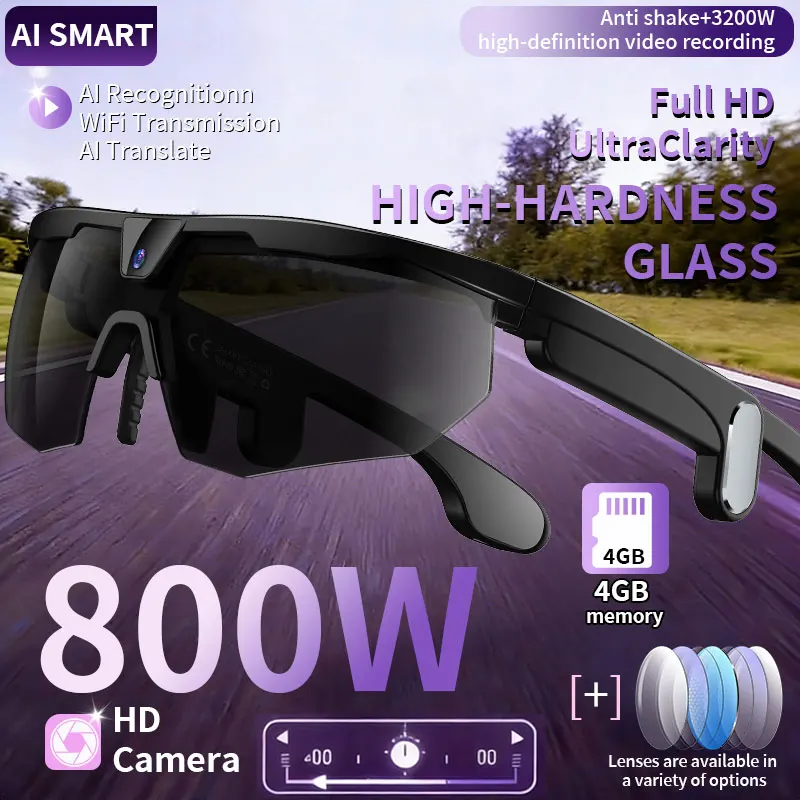 Sport LIGE AI Smart-Brille für Herren 800W Kamera Sprachassistent AI-Übersetzung Echtzeit-Übersetzung Videoaufnahme 4GB Speicher Image