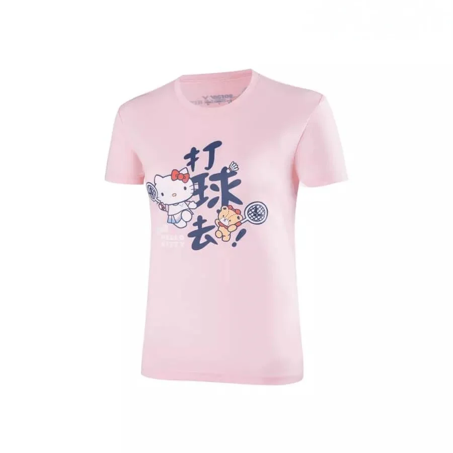 Sommer 2026 Hello Kitty X Badminton Thema Reine Baumwolle Bedrucktes Damen-T-Shirt Lässige und Bequeme Streetwear