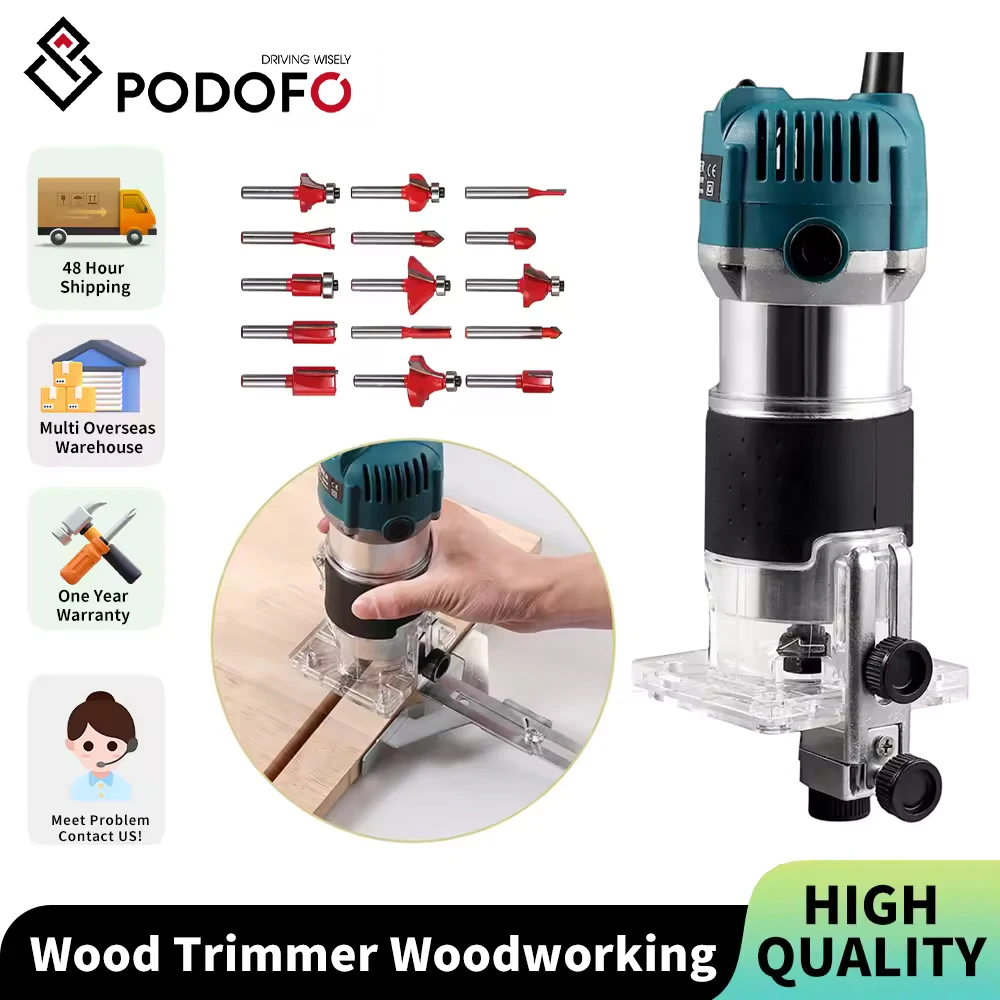 Podofo Elektrische Fräsmaschine Holzfräsen Gravieren Schlitzen 800W 1/4 Zoll Schaft Holzfräser für Holzrouter Image