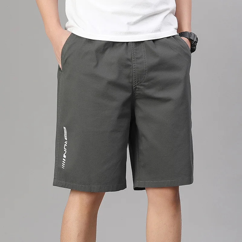 Sommer 100% Baumwolle Herren Arbeitsshorts Einfarbige Strandshorts Cargo-Hosen Locker Sitzend mit Kordelzug Elastischer Bund Essentielle Männer-Shorts Image