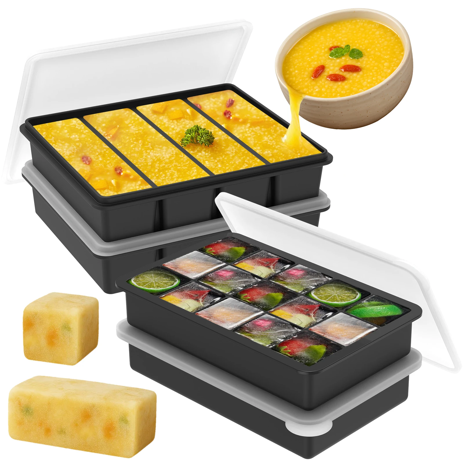 4/2 Stück Silikon-Gefrierformen mit Deckel für Suppen, Eiswürfel und Lebensmittel – Ideal zum Einfrieren von Suppen, Soßen und Eisklötzen Image