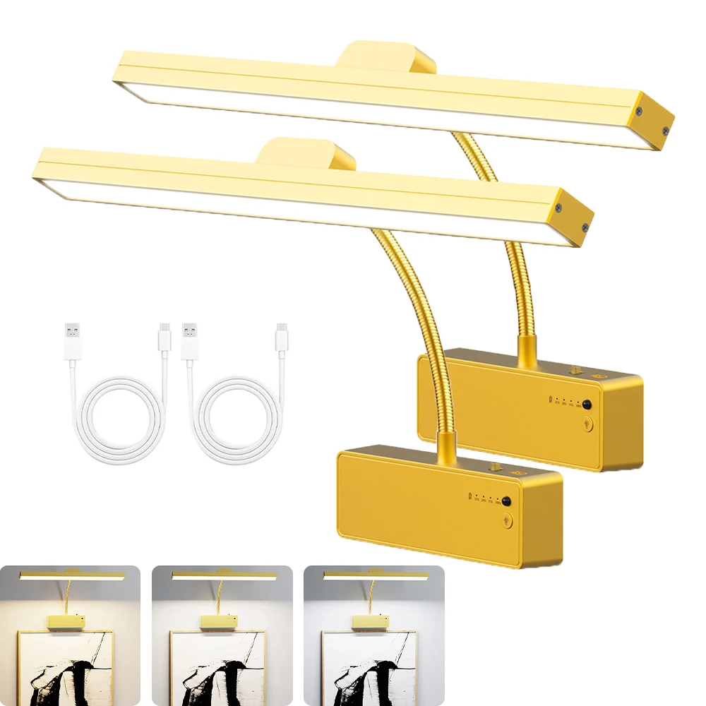 1/2 Stück LED Wiederaufladbare Wandleuchte, moderne Fernbedienung, 3 Farben dimmbar, goldene Badezimmer-Spiegelleuchte, LED-Bildleuchte, Kunstbeleuchtung