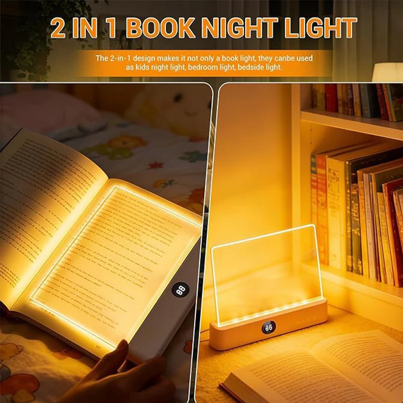 Intelligente LED-Leselampe, Buchbeleuchtung für die Nacht, Wiederaufladbare Klare Flache Leselampe mit 3 Farben & Timer, Augenfreundliches Licht