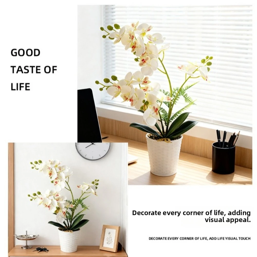 Orchidea a Farfalla Simulata Multi-Fiore in Vaso Bianco, Piante Artificiali Fai-da-Te, Fiori Finti in Plastica, Decorazione per la Casa