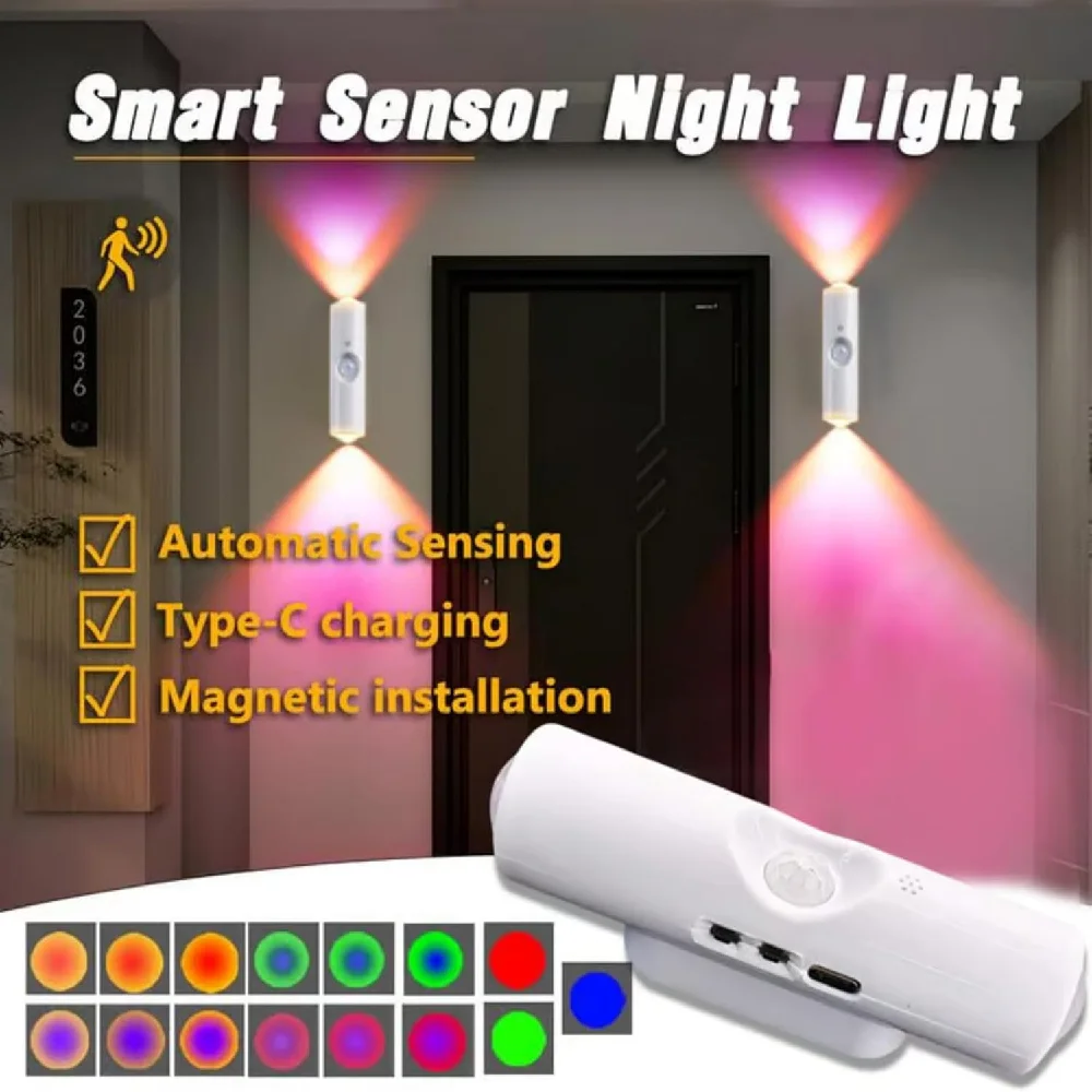 Intelligente LED-Nachtleuchte RGB Farbverlauf Ambiente-Wandlampe mit Bewegungssensor Farbwechsel-Bewegungslicht für Treppen Kleiderschrank Schrank
