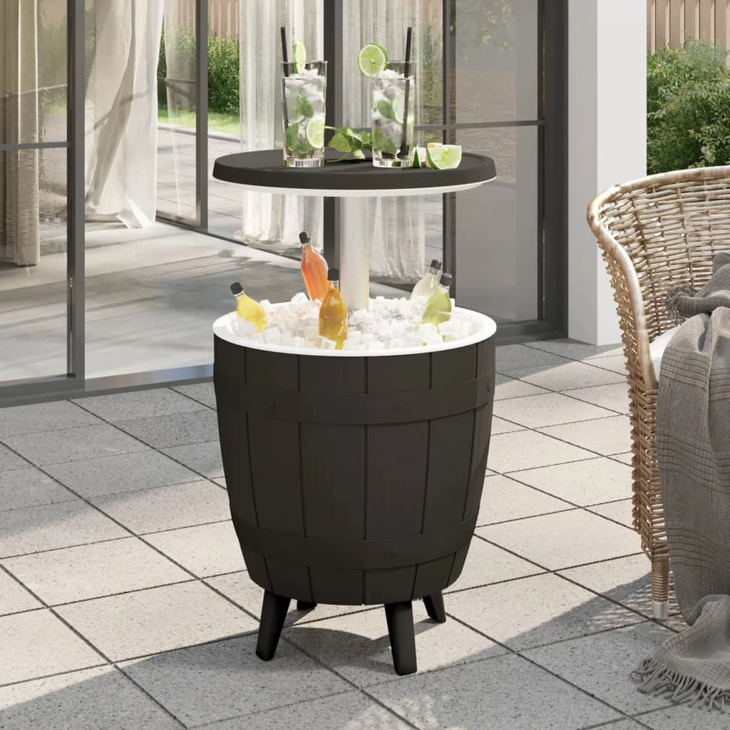3-in-1 schwarzer Polypropylen-Kühlertisch, moderner wasserdichter Gartentisch, Holztisch für Terrasse und Hof (nur Tisch)