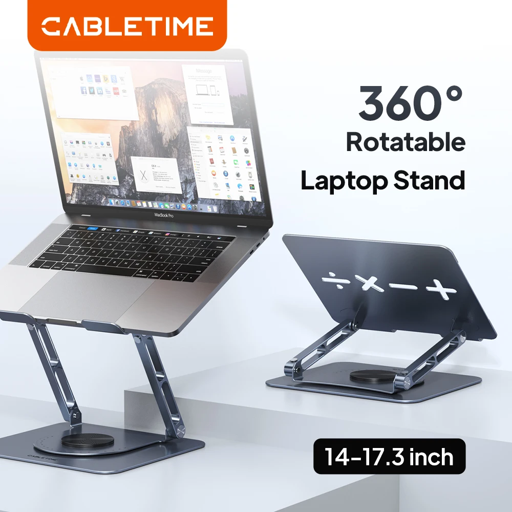 CABLETIME Aluminium-Laptopständer 360 ° Drehbarer, faltbarer vertikaler Tablet-Desktop-Halter für MacBook Air Pro, iPad, Dell, Lenovo Image
