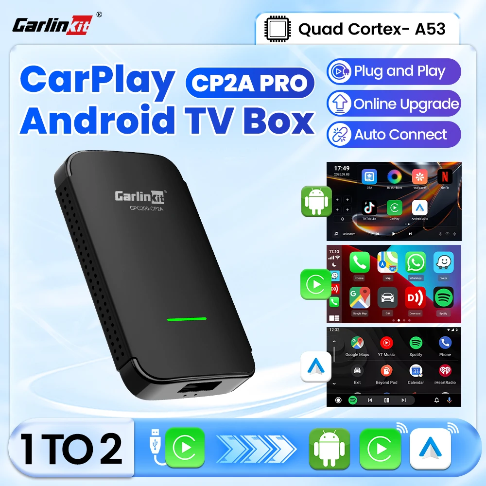 CarlinKit CP2A Pro Android TV Box & Wireless Android Auto & CarPlay 3-in-1-Adapter Wireless Auto Connect für Netflix Smart Ai Box Image