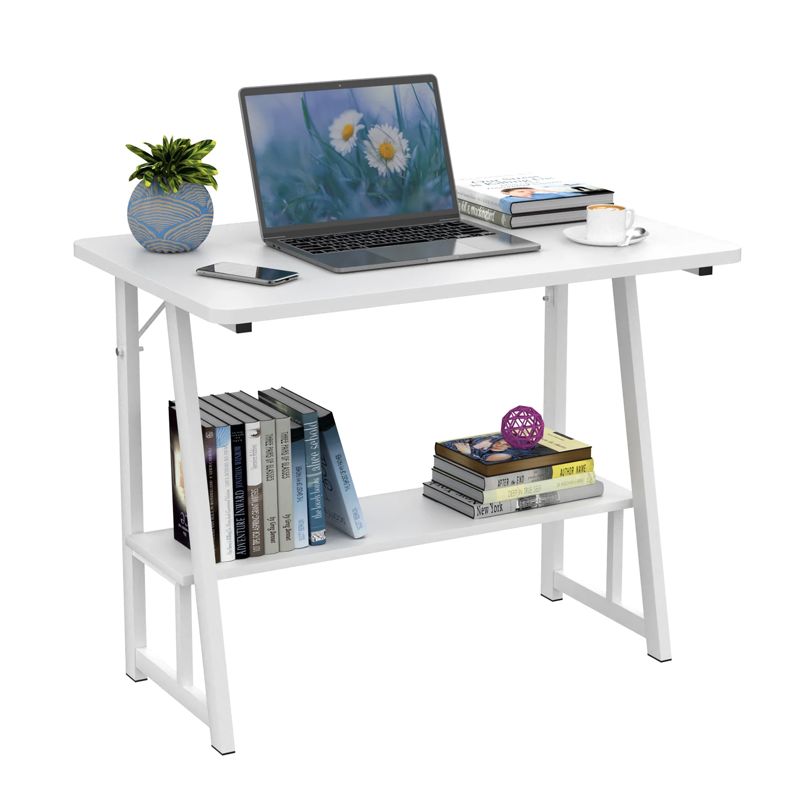 Computertisch, Laptoptisch mit 1 Ablage, für Wohnzimmer, Schlafzimmer, Büro, Bett oder Sofa, robust, modernes Design