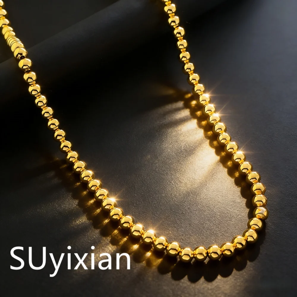 925 Silber Vergoldete Mode Premium 6MM Buddha-Perlen-Halskette Geburtstags- und Jubiläumsgeschenk