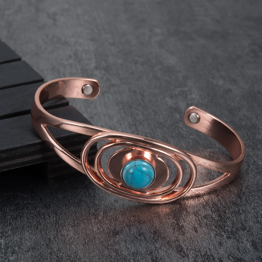 Braccialetti magnetici in rame puro Vinterly Braccialetti per la salute con polsino aperto regolabile ovale in pietra blu Gioielli con ciondoli per donna Ridimensionabili