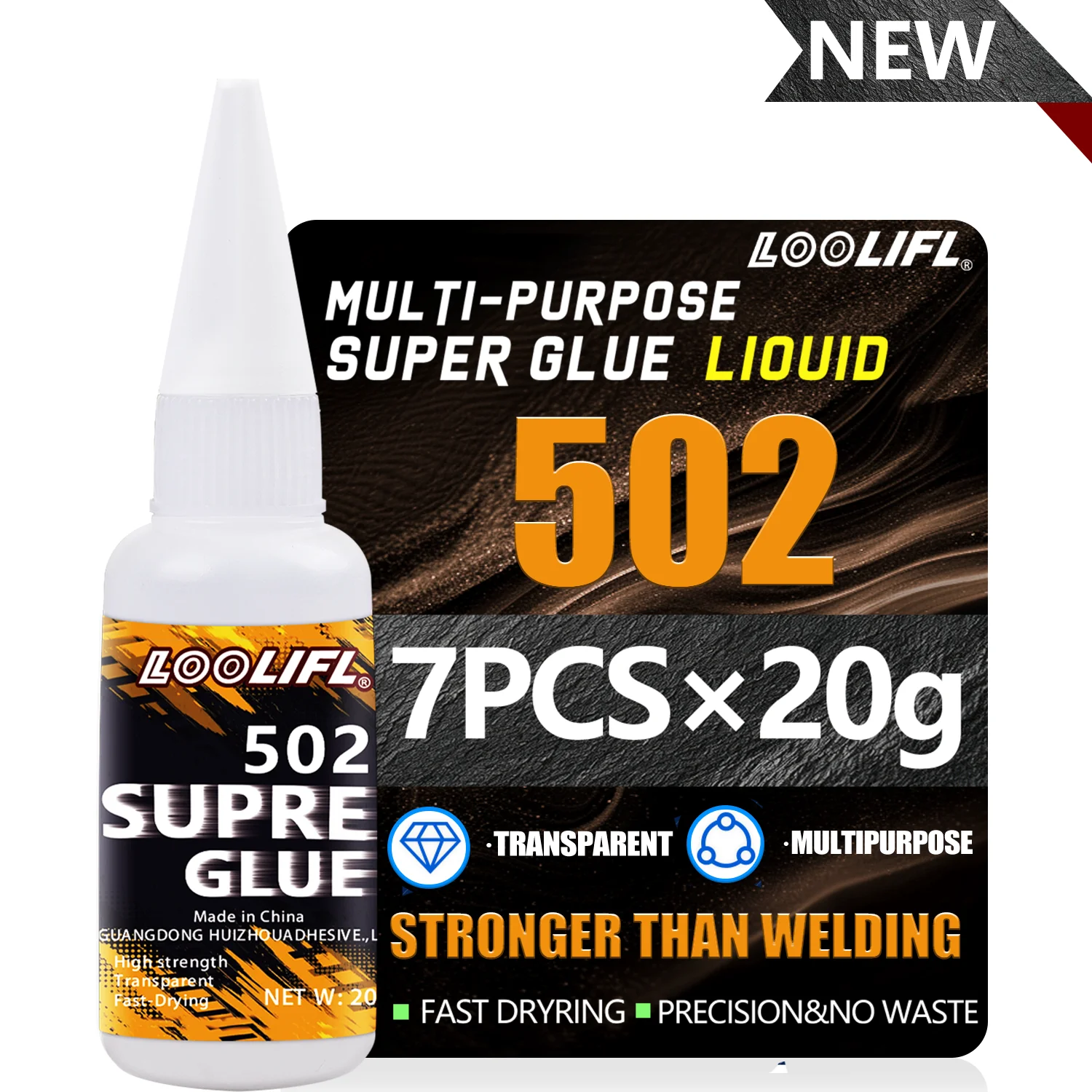 LOOLIFL1-7 Stück Schnelltrocknender 502 Superkleber, Sofortiger Cyanacrylat-Klebstoff für Leder, Gummi, Holz, Metall, Starker Flüssigkleber