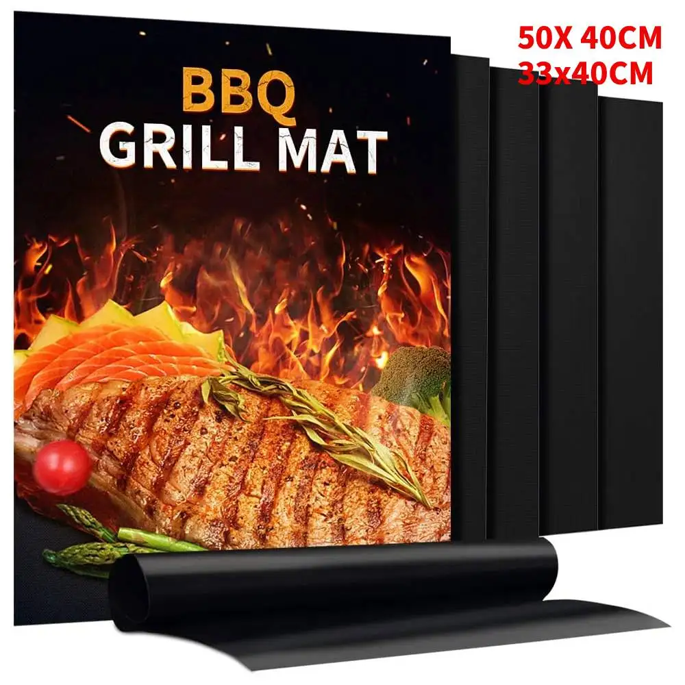 1-10 Stück BBQ-Grillmatte, Antihaftmatte, hitzebeständig, zum Backen im Freien, wiederverwendbare Grillparty-Matte, 40 x 33 cm/50 x 40 cm, Grillzubehör Image
