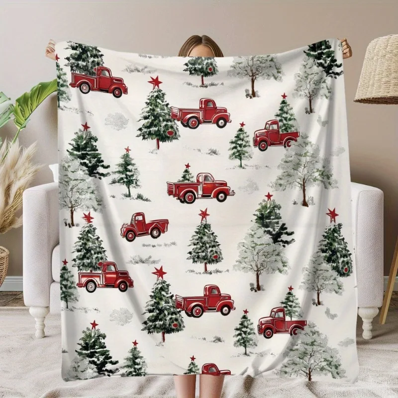 Rote Autos, Bäume, bedruckt, Weihnachtsdekoration, Decke, weiche und warme Gedenkdecke für unvergessliche Momente Image