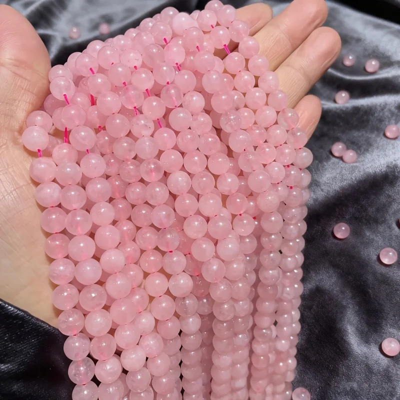 4 6 8 10mm Naturstein Rosa Quarz Perlen Glatte Runde Lose Abstandsperlen für Schmuckherstellung DIY Halskette Armband Zubehör 15 Zoll