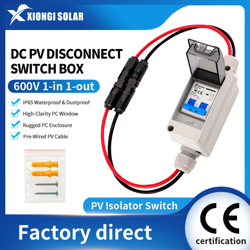 Vollkupferdraht Wasserdichte DC PV Trennschalter-Box 600V 63A MCB IP65 2-Wege Solar Photovoltaik PV Kombinierer-Box 1 Ein 1 Aus HT Image