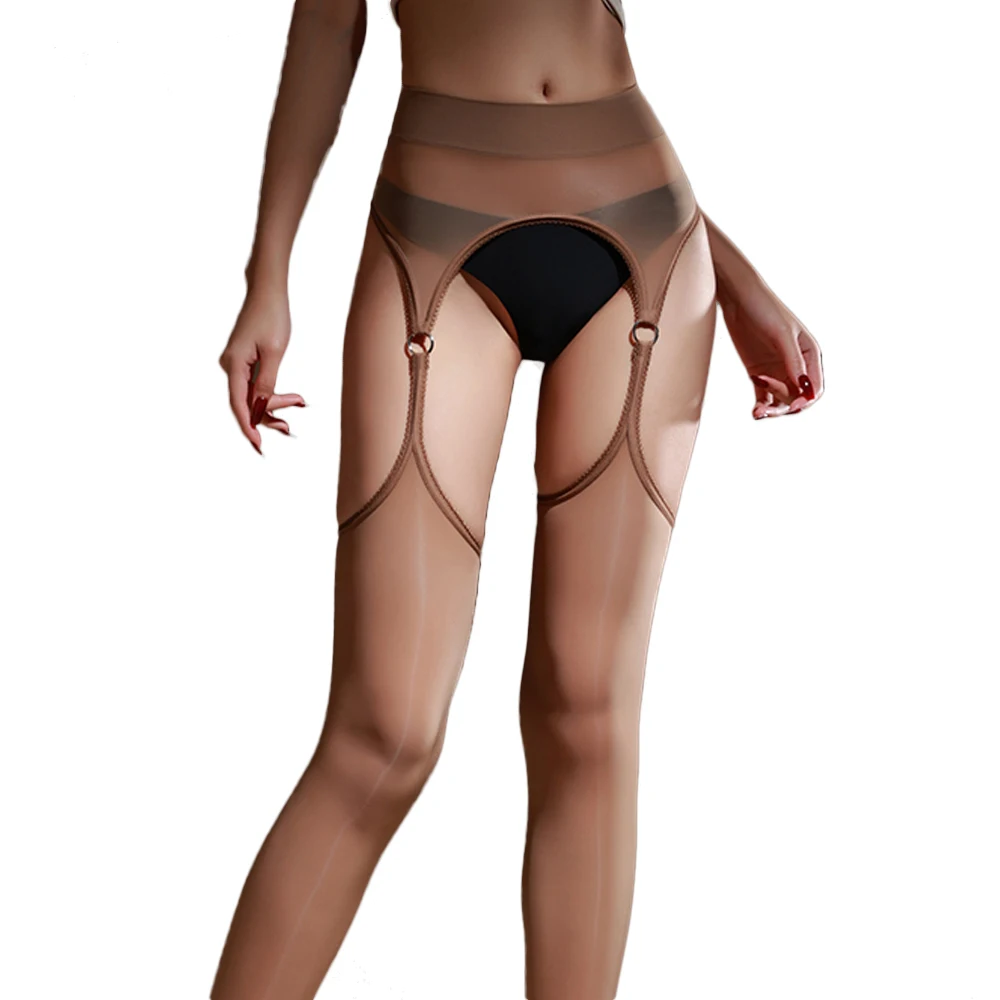 Sexy Damen 8D Hollow-Out Strumpfhose mit offenem Schritt, transparente, glänzende Bandage-Strümpfe, Ölglanz-Strumpfhalter-Ring-Strümpfe Image