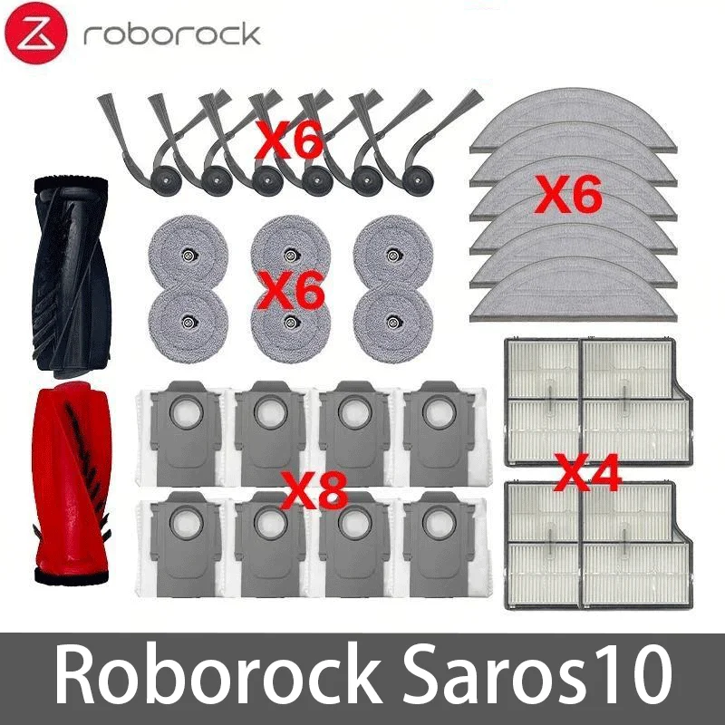 Roborock Saros 10 Zubehörteile: Hauptbürste, Seitenbürste, HEPA-Filter, Wischtuch, Staubbeutel für Roboterstaubsauger Image