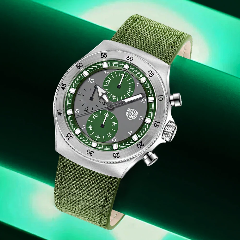 2026 neue RollsTimi Herrenuhren Top-Marke Quarz Herrenuhr Luxus Saphir VD55 Chronograph Nylon Leuchtend Relógios Masculino Image