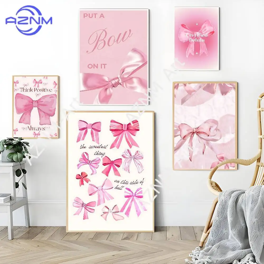 Cartoon Pink Bowknot DIY Sticky Poster Wasserdichter Papieraufkleber Coffee House Bar Home Decor Image