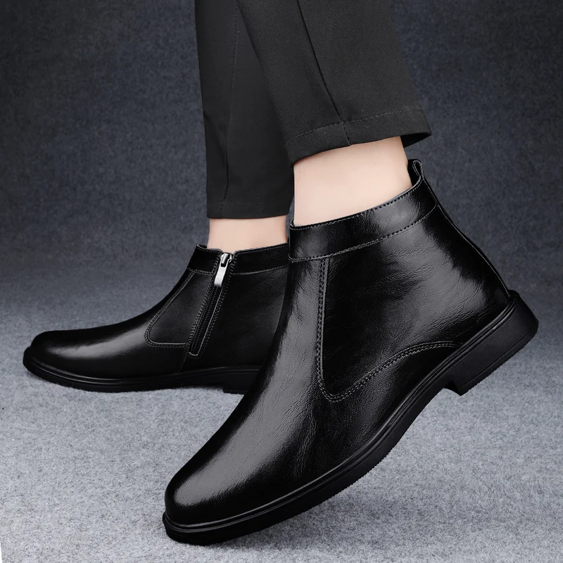 Mode Vielseitige Business Casual Shoes2025Herbst und Winter Neue High-Top Leder Schuhe männer Zipper Leder Stiefel männer Schuhe