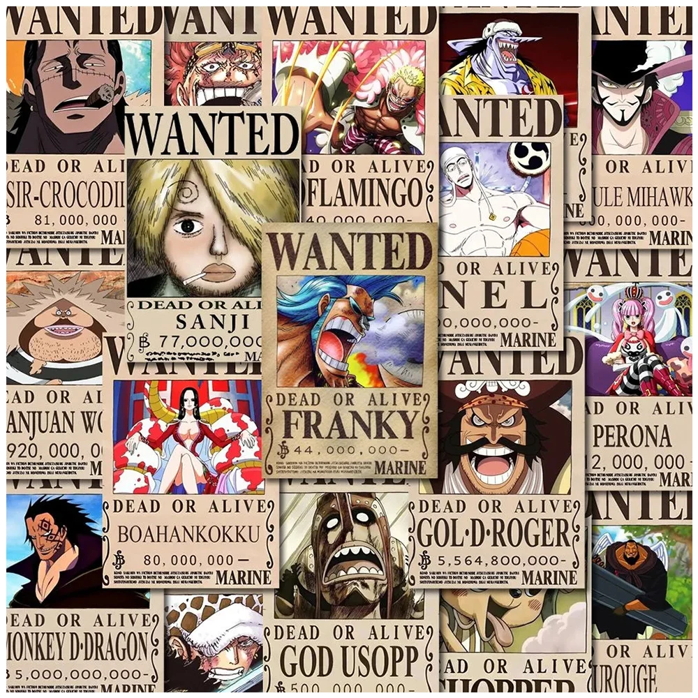 10/30/56 Pezzi Adesivi Anime ONE PIECE Wanted Poster, Decalcomanie Cartoon di Luffy e Zoro per Moto, Telefono, Casco, Chitarra - Confezione Cool Sticker