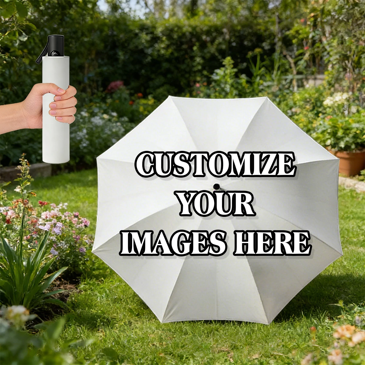 1 Stück Maßgefertigter Leichtgewicht-Regenschirm. Laden Sie Ihr Foto hoch, verdickter wasserdichter Stoff, kompakter tragbarer Sonnenschirm, vielseitig einsetzbar für Büro, Reisen, Schule, Pendeln, Image