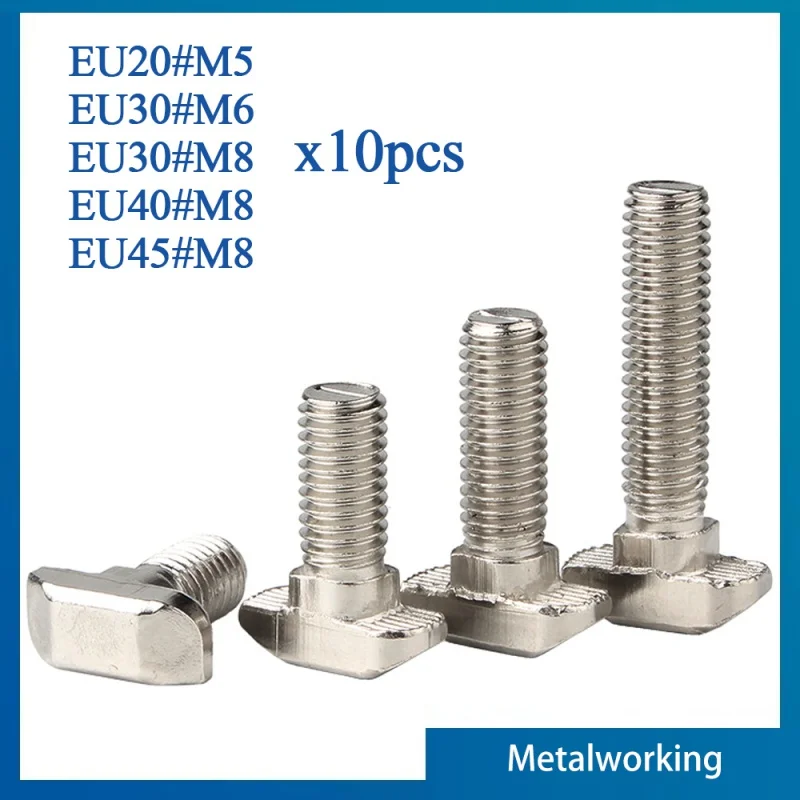 10 teile/los vernickelter Stahl m5 m6 m8 t Hammerkopf bolzen Aluminium verbindungs schrauben für eu20/30/ 40/4 5 Aluminium profile Image