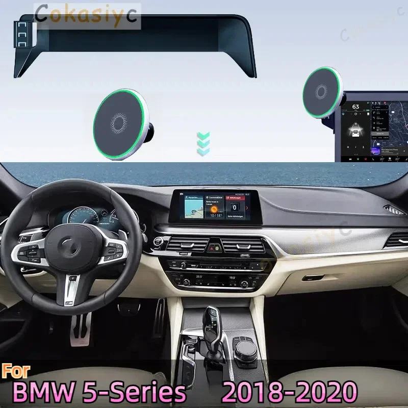 Für BMW 5er G30 2018 2019 2020 Autotelefonhalter Bildschirm Feste Basis Auto Magnetischer kabelloser Ladeständer Auto MagSafe unterstützt Image