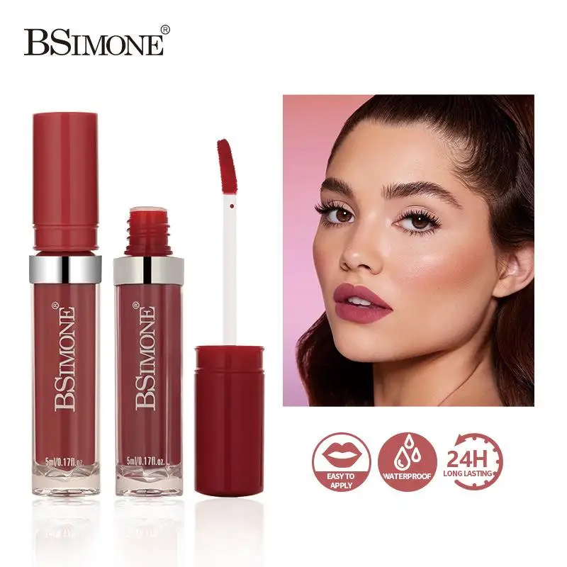 BSIMONE Wasserdichter Lip Tint Matte Liquid Lipstick, einfach aufzutragender matter Bare Pink Lippenstift für Mädchen, Make-up-Kosmetik Image