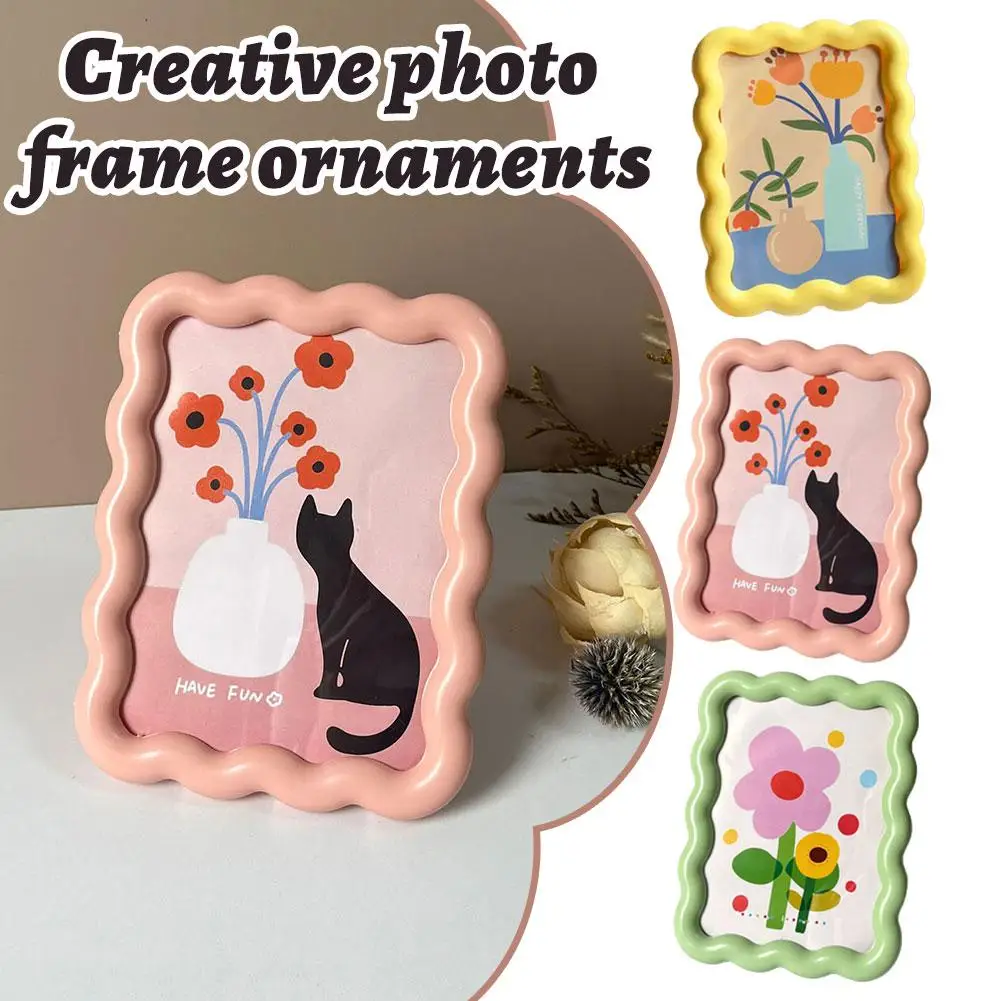 Rosa/Grün/Gelb 6-teiliger Cartoon-Fotorahmen – Niedlicher Fotorahmen im Milk-Ins-Stil, kreativer Tischrahmen für Heimdekoration und Geschenke Image