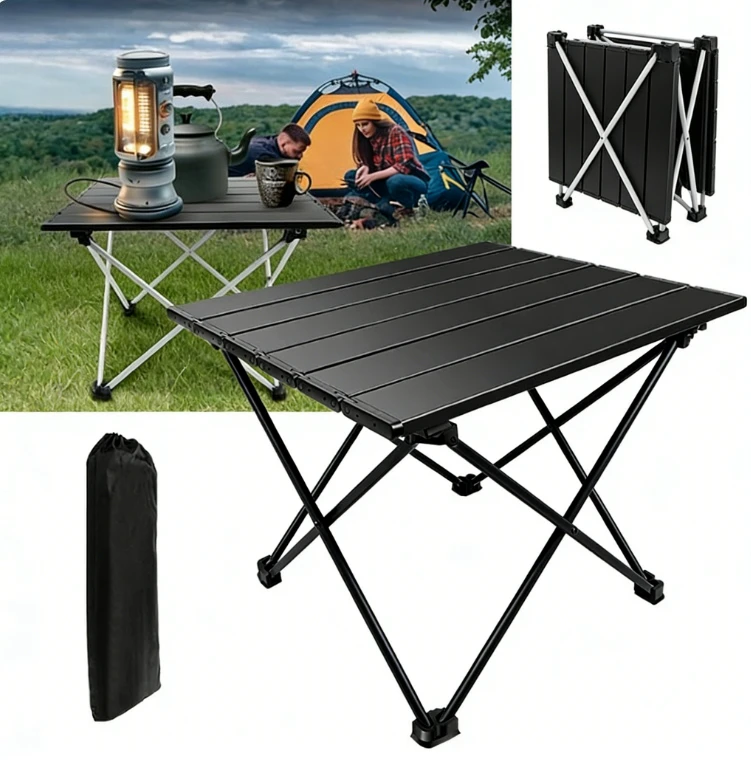 Tragbarer Klapptisch für Outdoor-Picknick und Camping, Kompakter Leichtgewichtiger Aluminium-Gartentisch mit Tragetasche