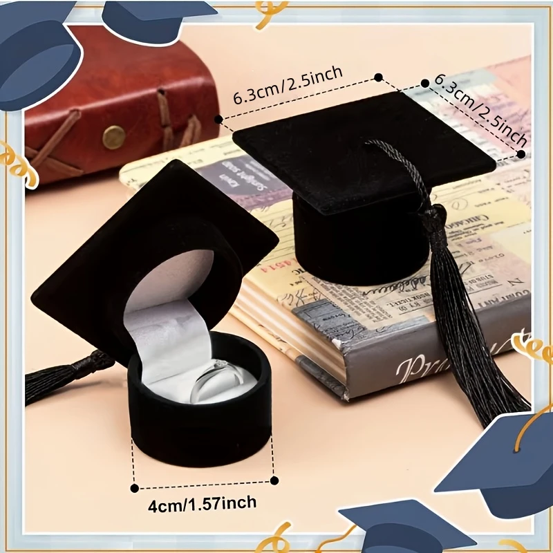 1 pezzo di scatola per anelli a forma di toga da laurea, scatola portaoggetti portatile raffinata e compatta, adatta per anelli, orecchini e piccoli accessori, portagioie foderato in velluto,
