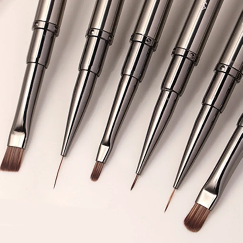 1/6 Pezzi Pennello per Unghie a Doppia Testa con Manico in Metallo, Pennello Liner, Pennello per Pittura, Pennello Gel, Pennello per Nail Art Cristallo, Manicure